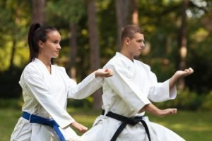 Man and woman performing Karate kata